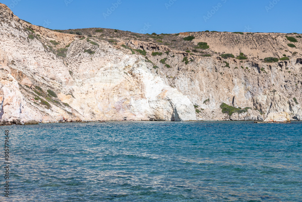 Waves, cliffs, rocks and sand in  Firopotamos beach
