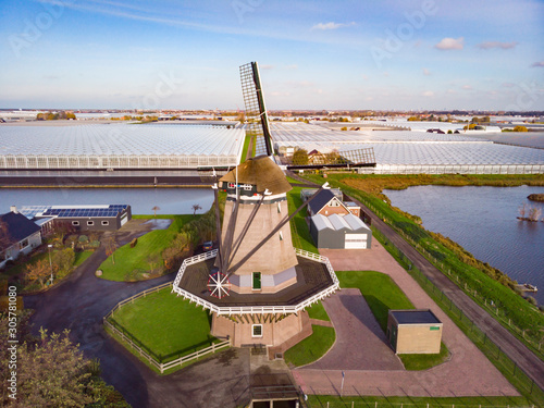 aerial view of a modern agricultural greenhouse in the Netherlands