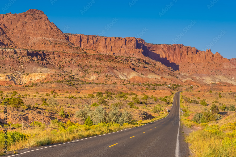 Driving on virtually empty roads in sparsely populated areas of Southern Utah Driving on virtually empty roads in sparsely populated areas of Southern Utah