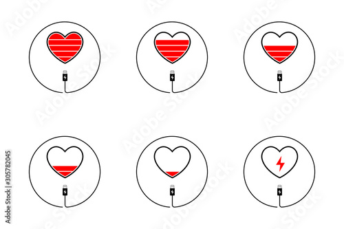 Love Charger, Heart Battery Icon, Valentines Day Concept, Vector Illustration