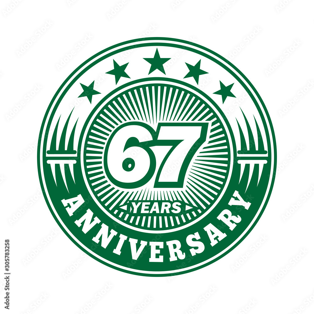 67 years logo. Sixty-seven years anniversary celebration logo design. Vector and illustration.
