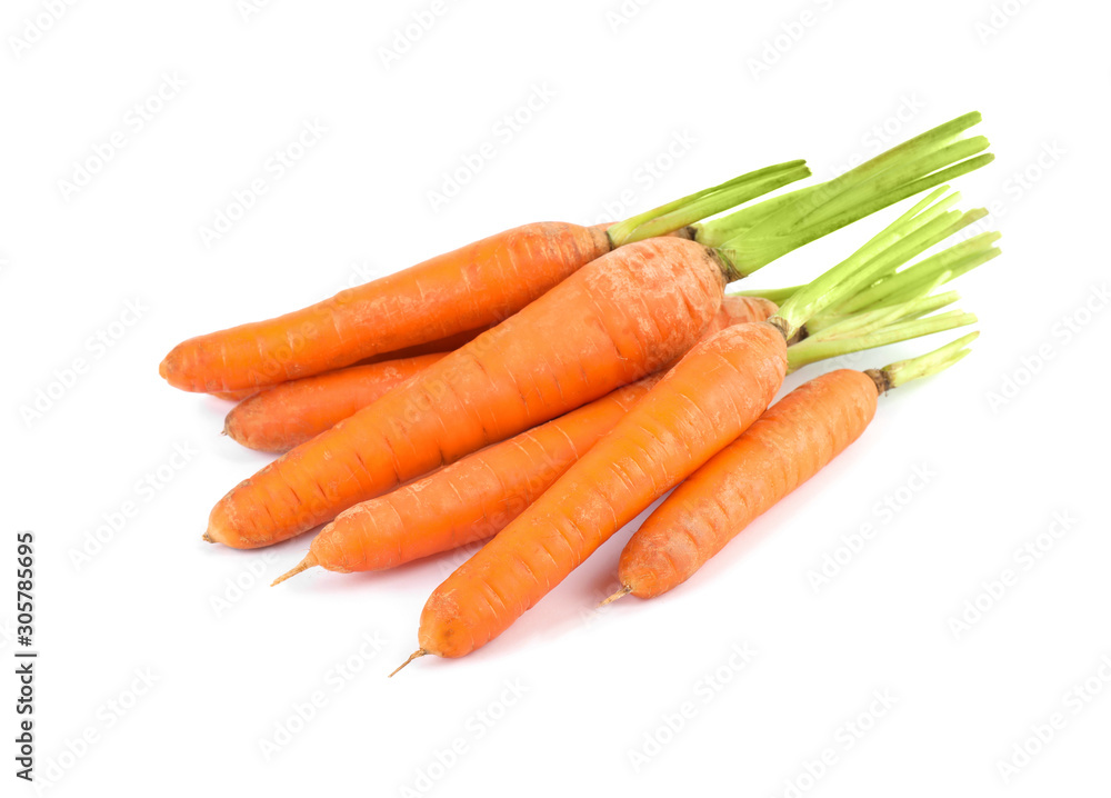 Bunch of fresh ripe carrots isolated on white Bunch of fresh ripe carrots isolated on white