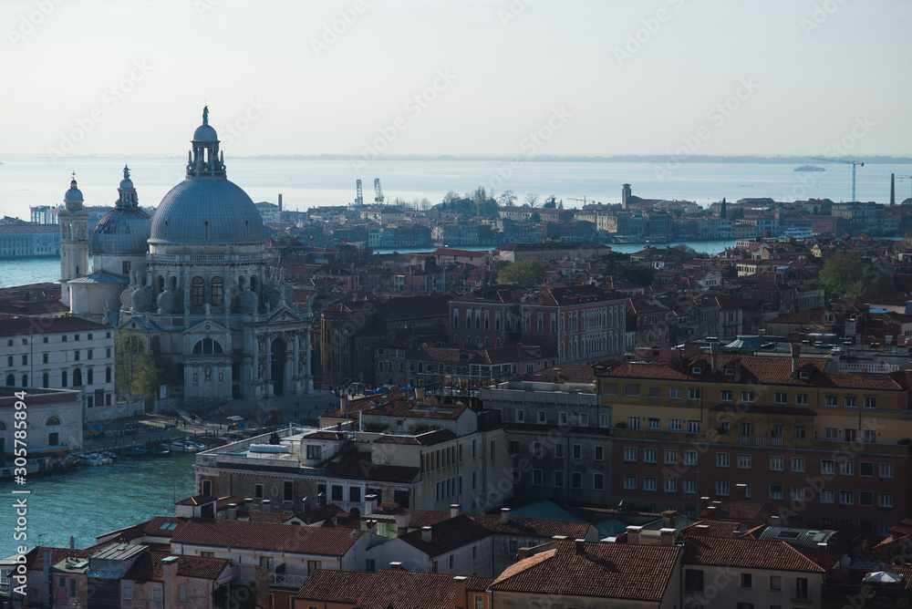 Top view of traditional buildings in the center of Venice.