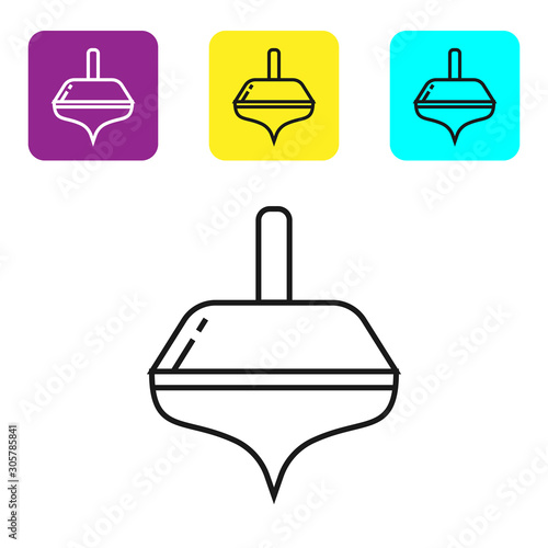 Black line Hanukkah dreidel icon isolated on white background. Set icons colorful square buttons. Vector Illustration photo