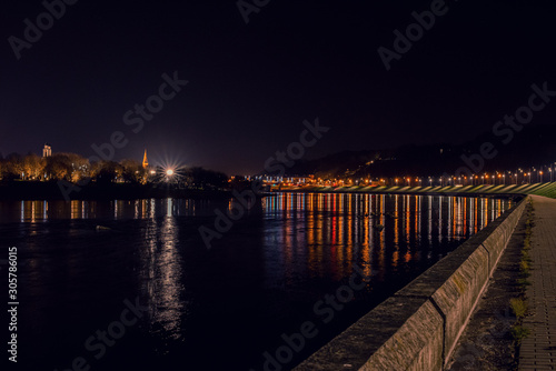 City lights at night. Kaunas downtown. Aleksotas Bridge