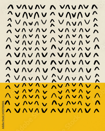 mid century modern abstract art yellow aesthetic hand drawn painting illustration grunge texture design