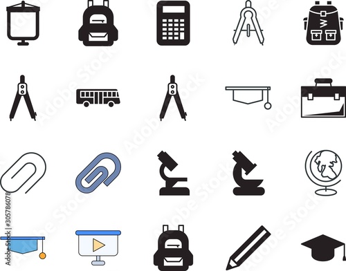 school vector icon set such as: math, fastener, graphite, supplies, metal, graph, creative, accessory, mail, recreation, email, map, keyboard, collection, traffic, bus, caliper, data, chart, result