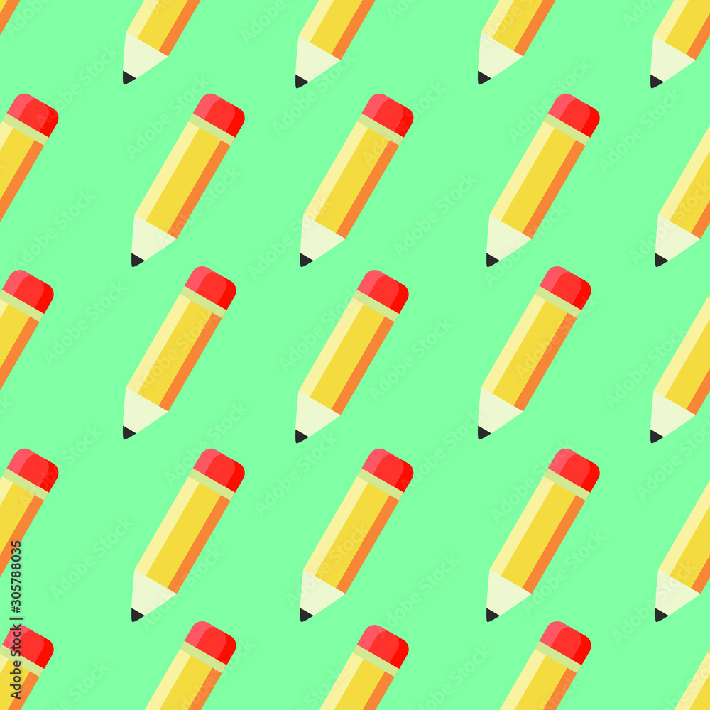 Pencil seamless pattern vector on green background. Art supply Pencil seamless pattern vector on green background. Art supply