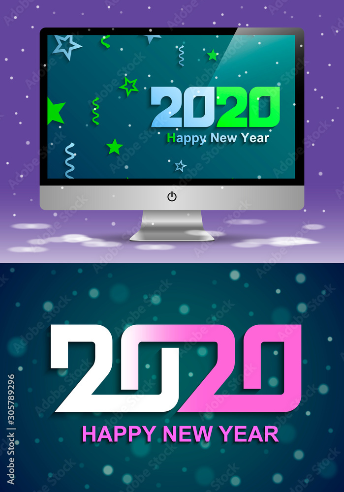 Vector modern minimalist Happy new year card for 2020 Year. 2020 a Happy New Year greetings. Jubilee or birthday logotype. Multi colored illustration. Vector illustration Vector modern minimalist Happy new year card for 2020 Year. 2020 a Happy New Year greetings. Jubilee or birthday logotype. Multi colored illustration. Vector illustration