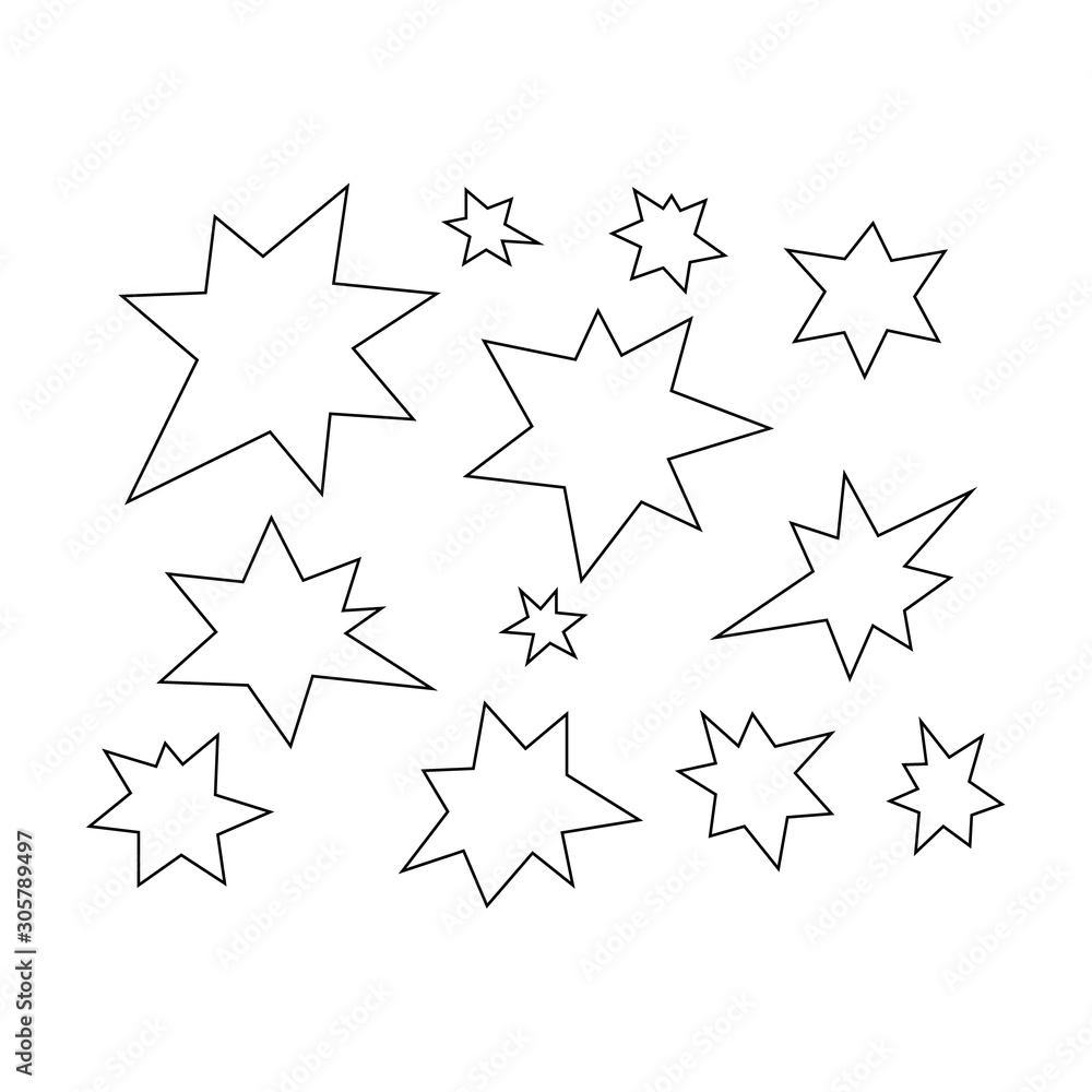 Decorative stars set, vector outline illustration on the white background Decorative stars set, vector outline illustration on the white background