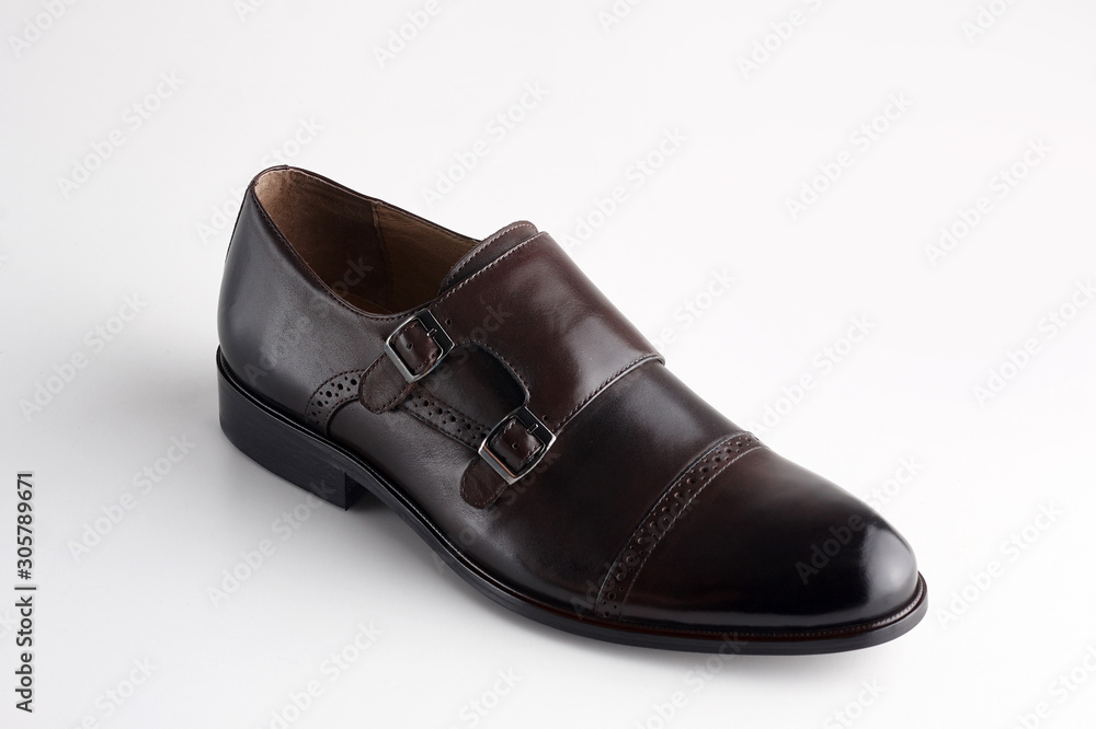 Men fashion brown shoe loafer isolated on a white background.