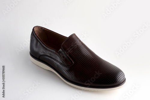 Men fashion brown shoe loafer isolated on a white background.