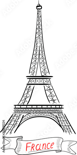 Fototapeta Naklejka Na Ścianę i Meble -  eiffel tower in paris vector isolated illustration on white background . Concept for print , textile, cards , logo 