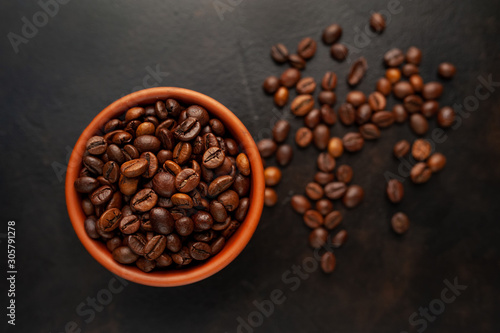 coffee beans on stone background, close-up