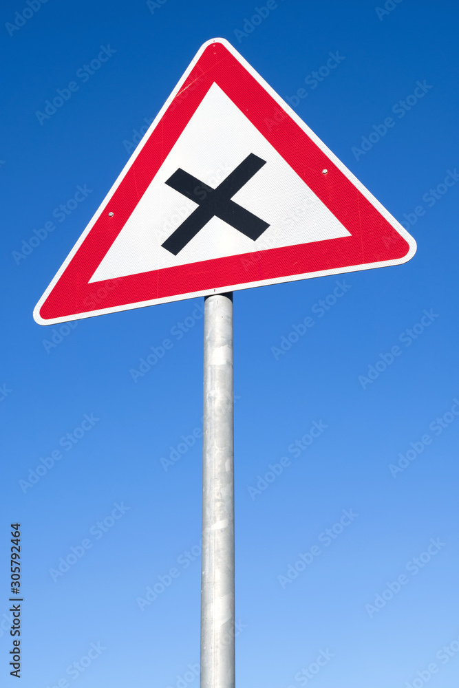 German road sign: uncontrolled intersection ahead German road sign: uncontrolled intersection ahead