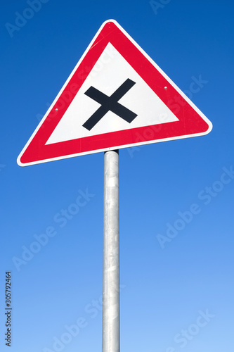 German road sign: uncontrolled intersection ahead
