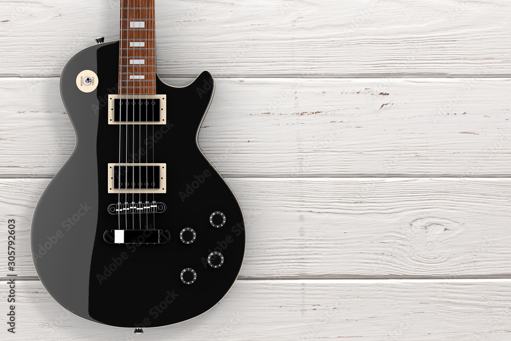 Obraz premium Beautiful Black Electric Guitar in Retro Style. 3d Rendering