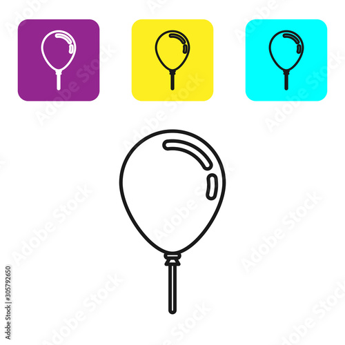 Black line Balloon with ribbon icon isolated on white background. Set icons colorful square buttons. Vector Illustration