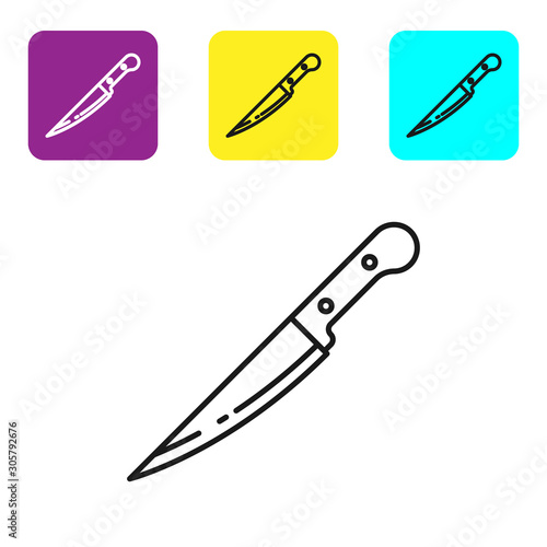 Black line Knife icon isolated on white background. Cutlery symbol. Set icons colorful square buttons. Vector Illustration