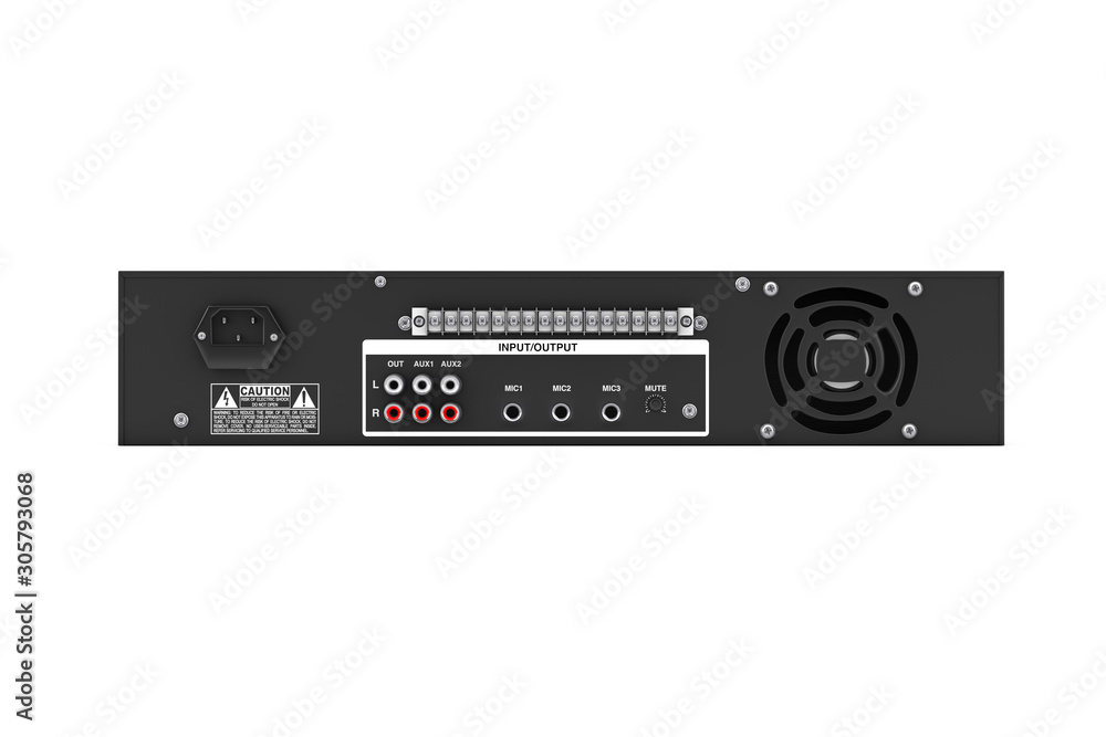 Back Side of HIFI Stereo Mixer Amplifier. 3d Rendering Back Side of HIFI Stereo Mixer Amplifier. 3d Rendering