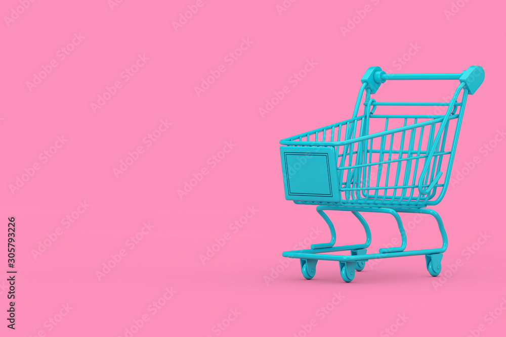 Blue Shopping Cart Trolley Mock Up Duotone. 3d Rendering Blue Shopping Cart Trolley Mock Up Duotone. 3d Rendering