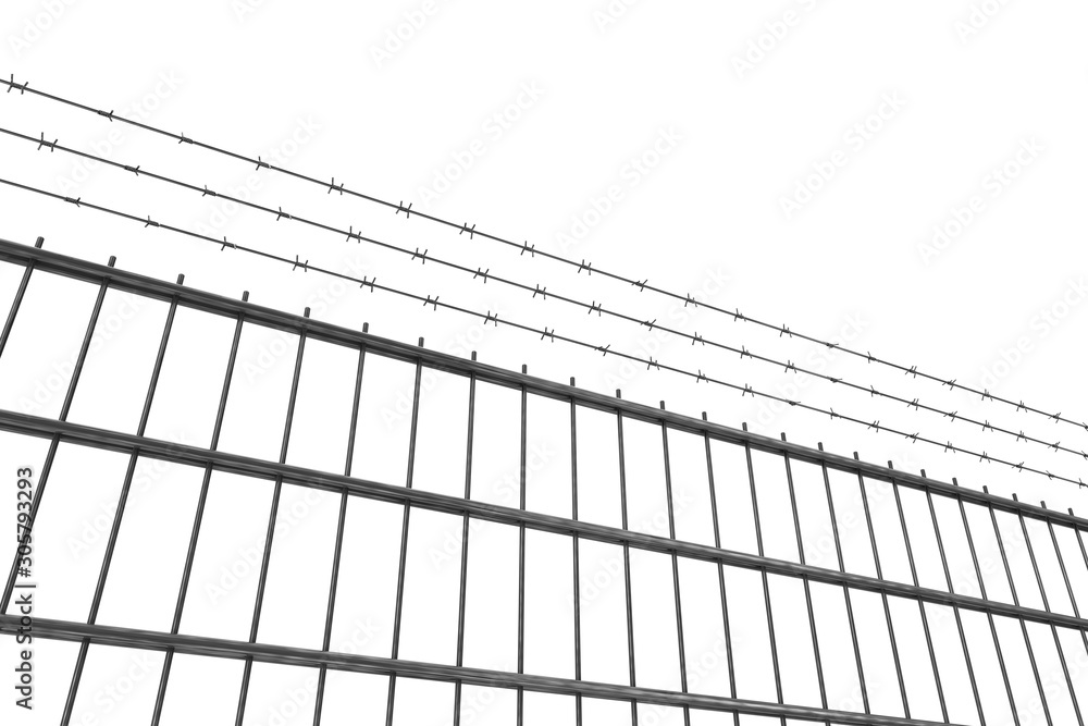 Restricted Area Concept. Metal Fence with Barbed Wire. 3d Rendering Restricted Area Concept. Metal Fence with Barbed Wire. 3d Rendering