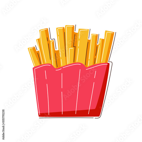 Fast food vector icon. French fries potato in paper bucket. Vector illustration on isolated background