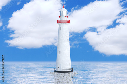 Lighthouse in Ocean or Sea. 3d Rendering