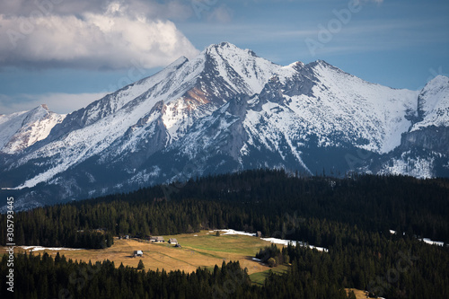 Tatra Mountain in wintertime, landscape with at snowcapped peaks of Tatra mountains Poland Zakopane