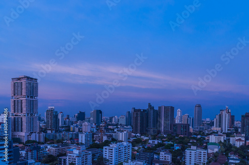 Bangkok night view with skyscraper in business district in Bangkok Thailand © banlai