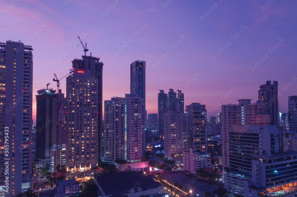 Bangkok night view with skyscraper in business district in Bangkok Thailand