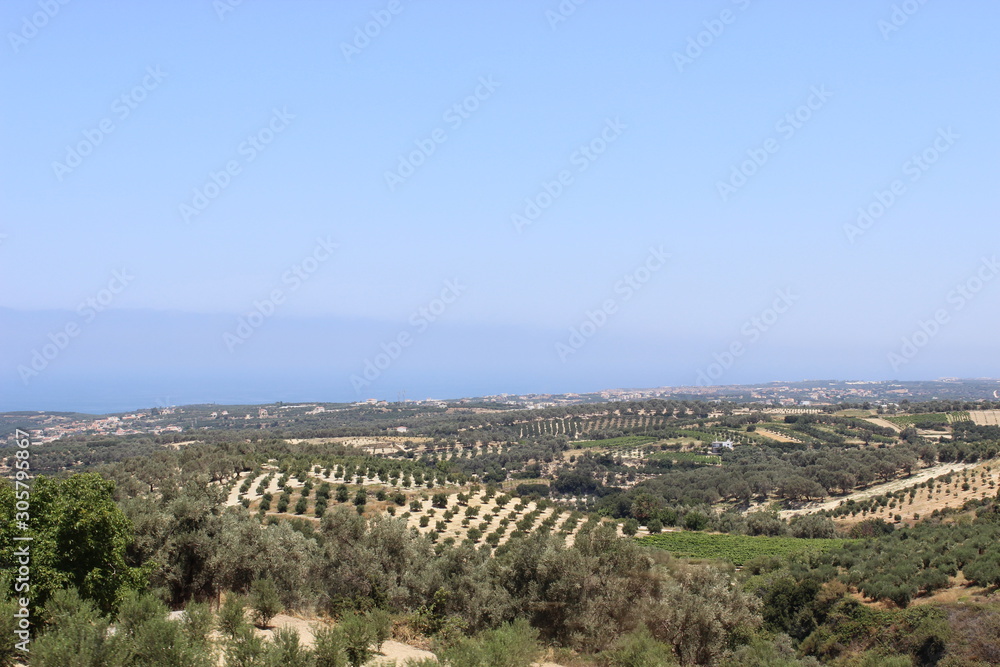Panoramic landscape view ocean, Crete, Greece