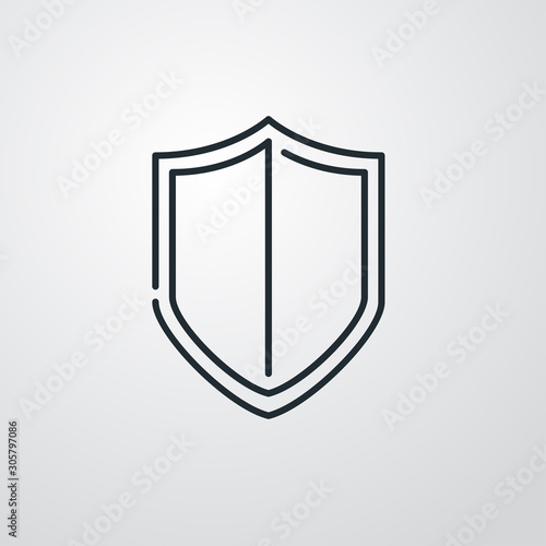 Símbolo protección. Icono plano lineal escudo en fondo gris