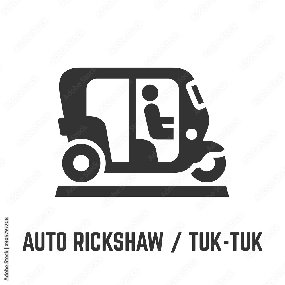 Auto rickshaw or tuk-tuk icon with asian motor bike and driver or motorized urban public transport symbol. Auto rickshaw or tuk-tuk icon with asian motor bike and driver or motorized urban public transport symbol.