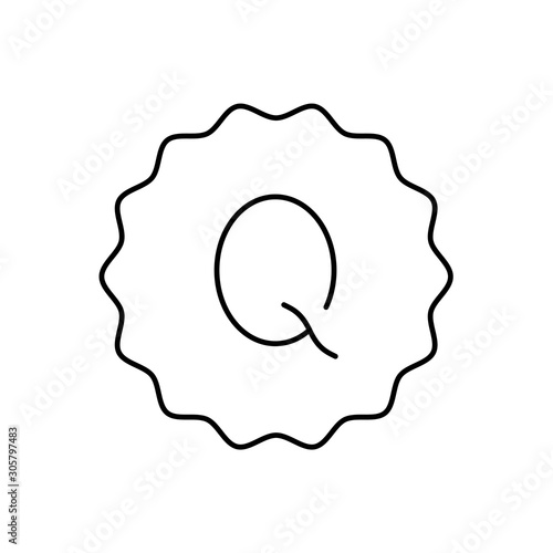 Símbolo calidad. Icono plano lineal estrella con letra Q en color negro