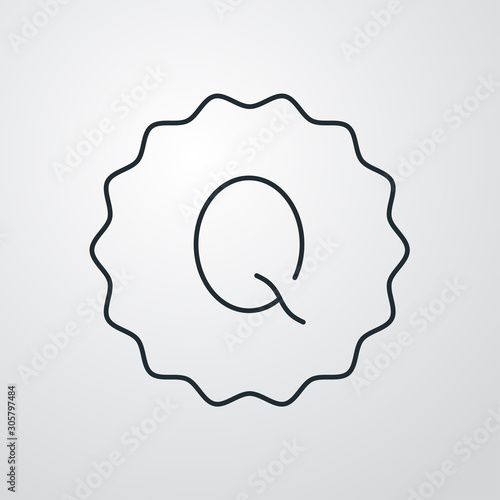 Símbolo calidad. Icono plano lineal estrella con letra Q en fondo gris