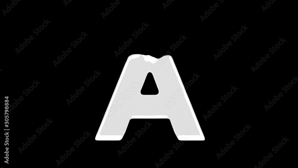 4K Animated water splashes filling A letter isolated on a black background with alpha matte 4K Animated water splashes filling A letter isolated on a black background with alpha matte