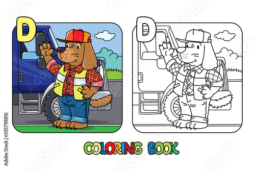 Dog driver ABC coloring book. Alphabet D © passengerz
