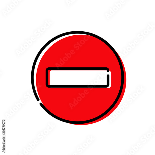 Icono plano lineal señal prohibido el paso con color rojo
