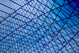 Collage of structural glazing facades. Modern architecture fragment with glass ceiling, roof or wall made of transparent panels. Abstract geometric background with complex grid pattern.