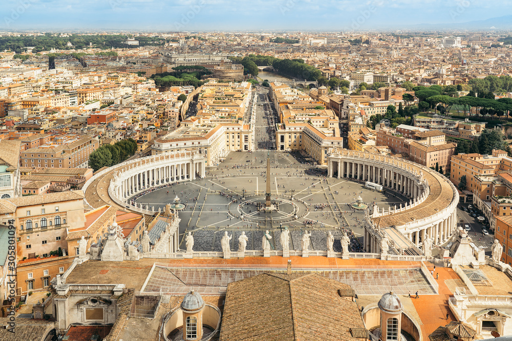 View of Saint Peter Square in Vatican, Rome, from basilica dome