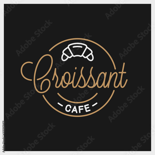 Croissant logo. Round linear of croissant cafe