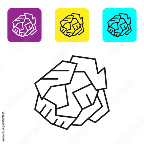 Black line Crumpled paper ball icon isolated on white background. Set icons colorful square buttons. Vector Illustration