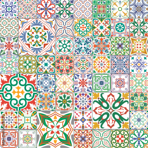 Big set of tiles in portuguese, spanish, italian style. For wallpaper, backgrounds, decoration for your design, ceramic, page fill and more.