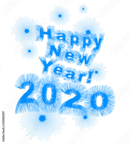 Obraz na płótnie Happy New Year 2020 lettering on blue vector background with sparkles. Greeting card design template. Great for banners, flyers, party posters. Vector illustration w salonie
