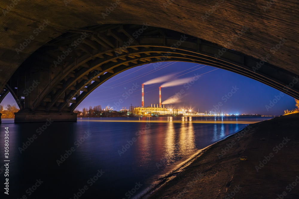 Thermal power plant under Vogres Bridge panorama over Voronezh river Thermal power plant under Vogres Bridge panorama over Voronezh river