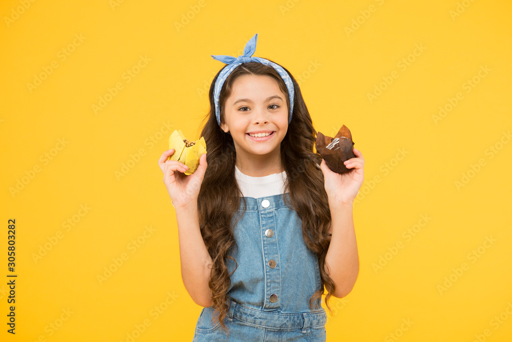Bakery and confectionery concept. Sweet tooth concept. Cafe restaurant food. funny retro girl muffin yellow background. happy child love desserts. Yummy cupcakes. happy birthday cake. candy shop Bakery and confectionery concept. Sweet tooth concept. Cafe restaurant food. funny retro girl muffin yellow background. happy child love desserts. Yummy cupcakes. happy birthday cake. candy shop