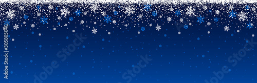Blue christmas banner with snowflakes. Merry Christmas and Happy New Year greeting banner. Horizontal new year background, headers, posters, cards, website.Vector illustration