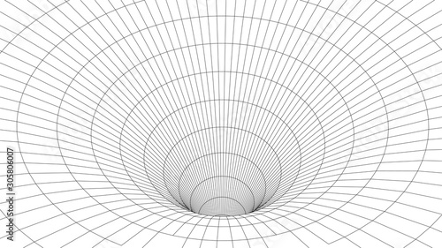 Vector illustration. 3D corridor mesh. Frame tunnel.