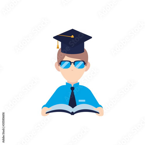 teacher man with hat graduation and book flat style